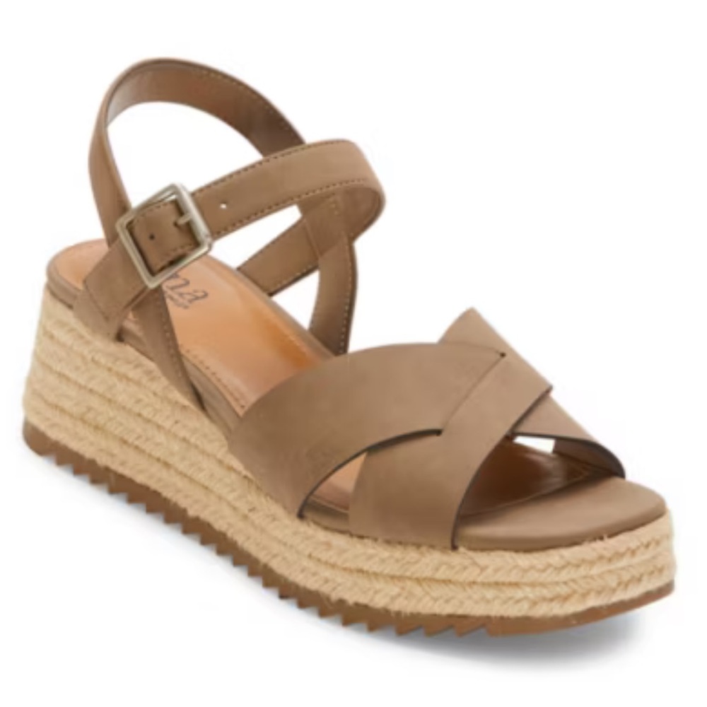 a.n.a Womens Eloise Wedge Sandals size 7.5 in Porcini Taupe Raffia Heel NWT